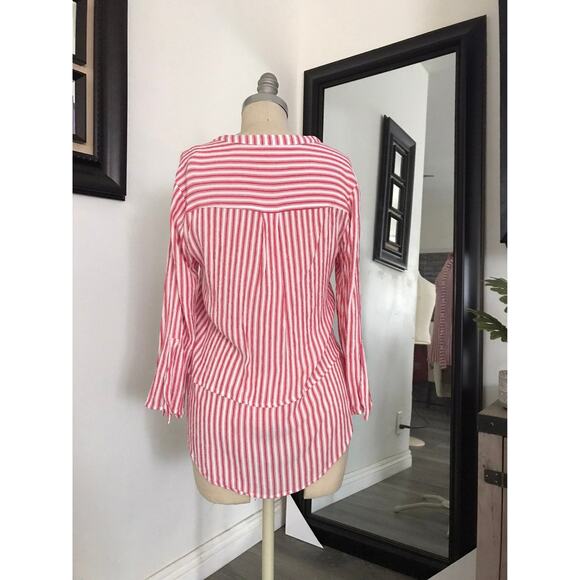 New! Kori America Red & White Striped Women's Button down Blouse Top S/M - Picture 3 of 6